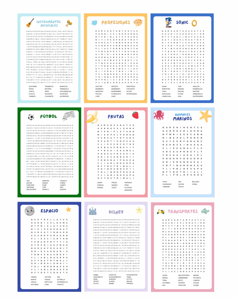 sopa de letras niños descargables